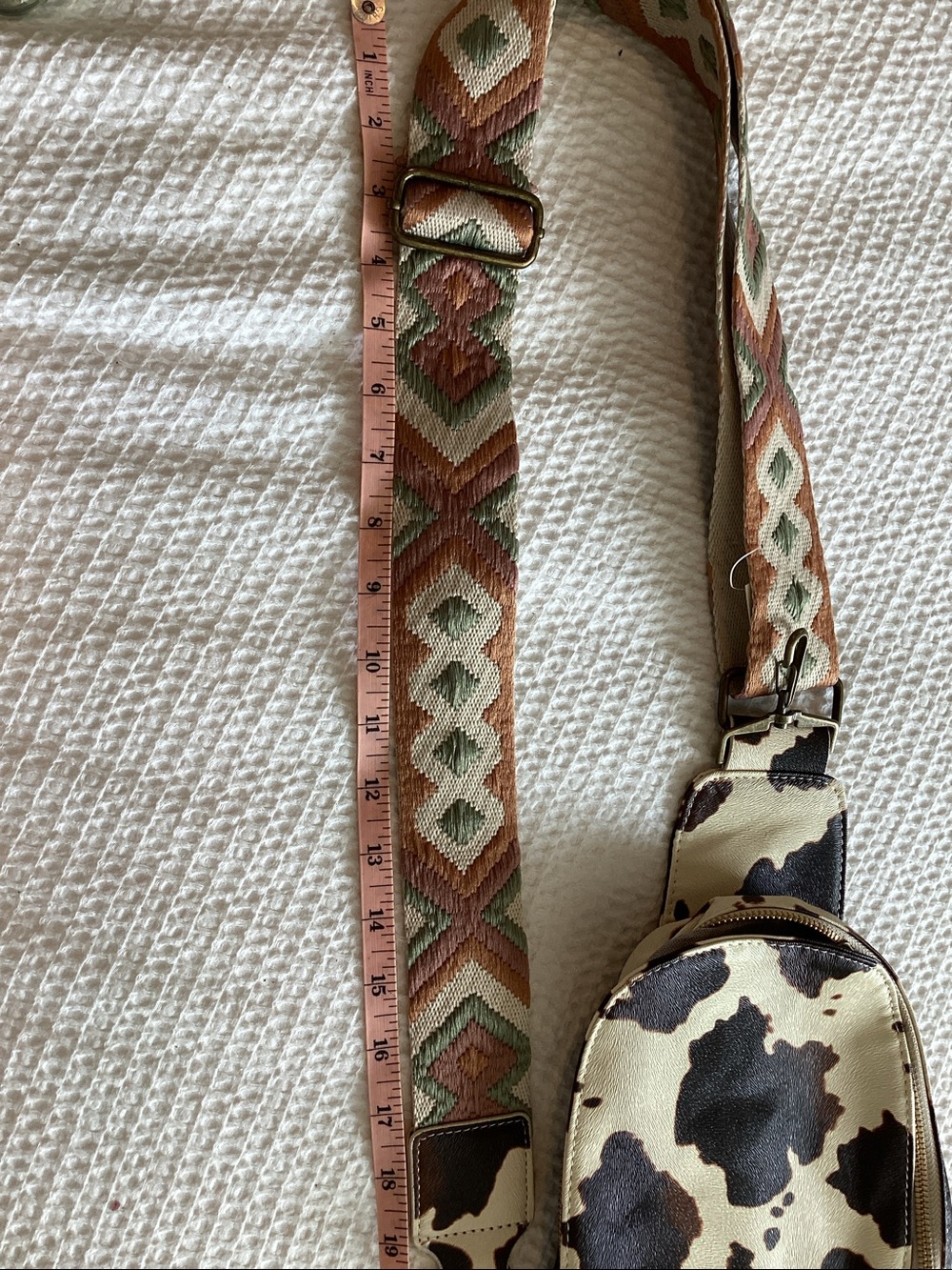 Cow Print Crossbody Bag with Patterned Strap - Picture 4 of 4